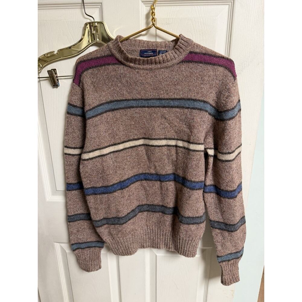 Vintage Carl Michaels Shetland Wool Striped Sweater M/L Brown 40x26 Colorblock